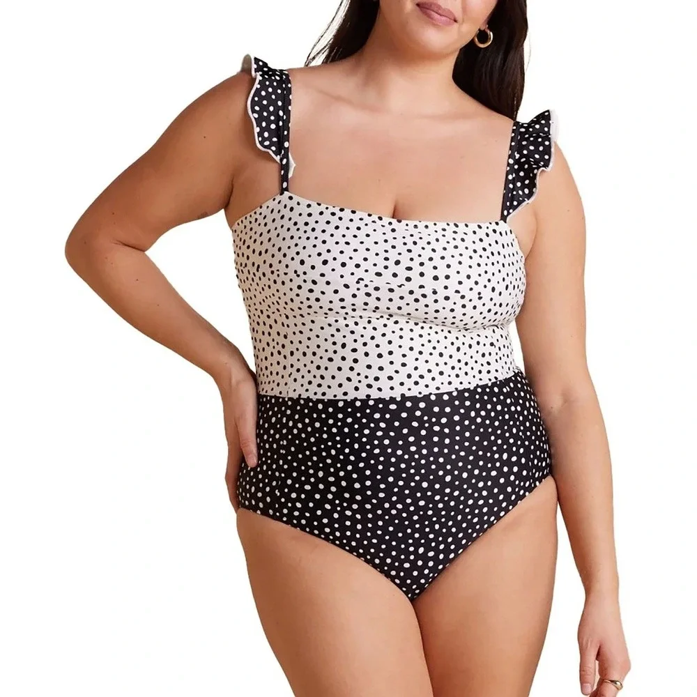 Summersalt Ruffle Oasis Polka Dot Ruffle Strap One Piece Swimsuit‎ Size 14